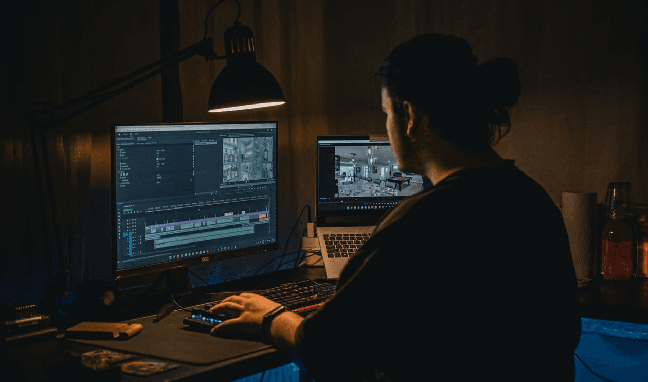 A man facing to a monitor